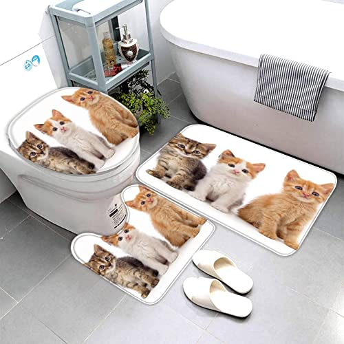 AOLIGL Badezimmermatte Set Tier Katze 3D Drucken Weiß Teppich Badezimmer Badgarnitur 3teilig Mikrofaser Bath mat U-förmigen Contour Matte- WC Vorleger 40 x60