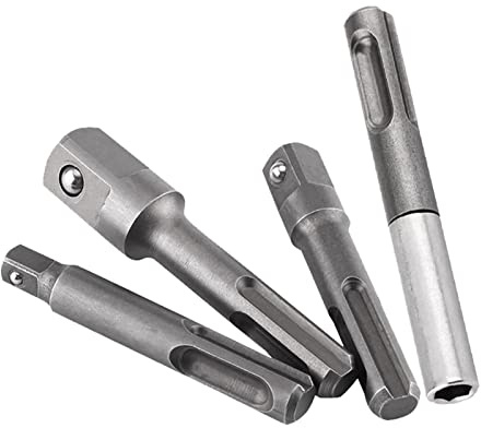 4PCS SDS Plus Socket Adaptor, 1/4 Hex Shank Bit Socket Adaptor, 1/4 3/81/2 Square Drill Bit Extension Connector, Impact Driver Set for Drill and Handheld Driver