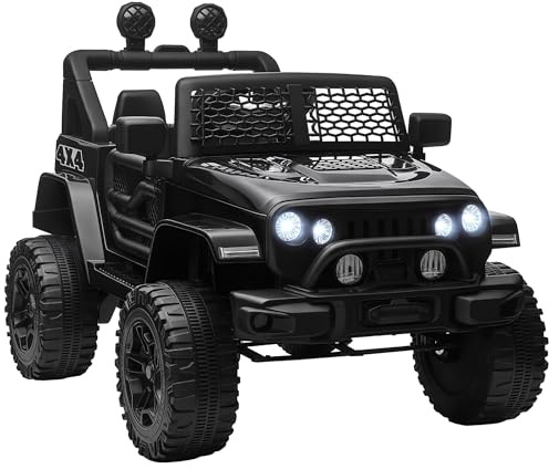 HOMCOM Macchina Elettrica per Bambini 3-6 Anni da 12V con Telecomando e Guida Manuale, Doppio Motore, Fari e Clacson, 100x64.2x71 cm, Nero