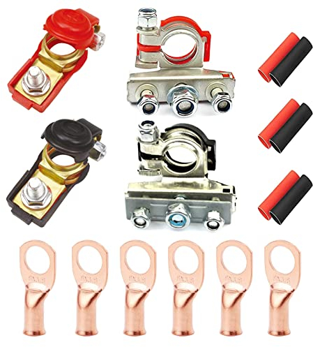 HUAZIZ Set di Morsetti per Batterie, 4 Pezzi Terminali di Batteria Connettori di Batteria Positivo e Negativo 12V Battery Terminal Morsetti per Auto Camion Barca