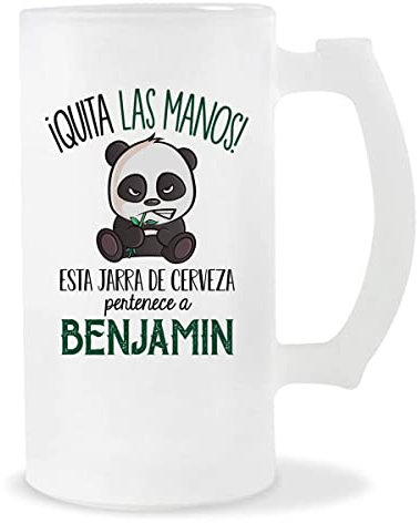 Planetee Jarra de Cerveza | Nombre Benjamin | Vaso con un Panda bonito pero gruñón. Original idea para regalar a un amigo, familiar o colega
