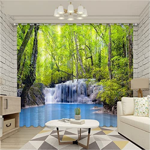 3D Verdunkelungsvorhang Ösen Grüner Dschungel-Wasserfall 140(B) X160(H) cm,2Er Set Gardinen Wohnzimmer Gardinen Blickdicht Kinder Vorhänge Schlafzimmer Dekoschals Gardine