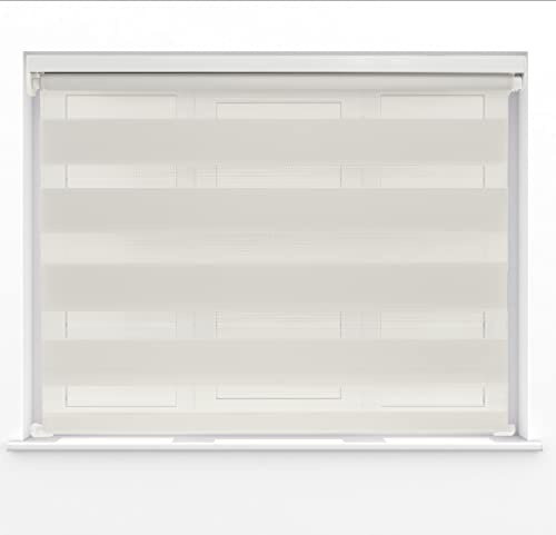 Made To Measure Natural Dual Layer Zebra Day Night Roller Blinds Light Filter or Blackout Material Shades Metal Brackets & Fittings 170cm Width x 160cm Length