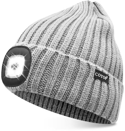 COTOP Mütze mit Led Licht, Unisex Warm Strickmütze Winter, Geschenke für Männer oder Angler, Mützen mit Stirnlampen für Joggen, Wandern, Laufen, Radfahren