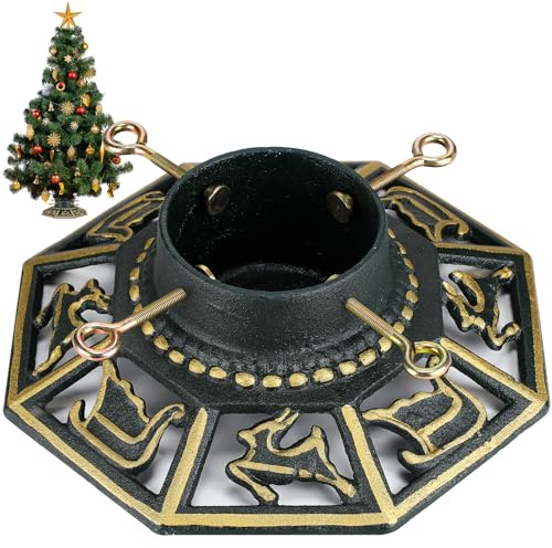 Huwena Christmas Tree Stand for Live Trees, Real Xmas Tree Holder Base Cast Iron, Supports up to 8ft, 4-Inch Diameter, 120lb Weight Capacity for Christmas Rustic Decoration (Deer, Sled Style)