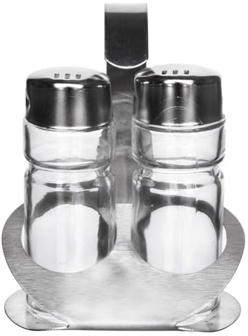 orion group Spargispezie con supporto, saliera e pepe, barattoli in acciaio inox, 3 cucchiai.