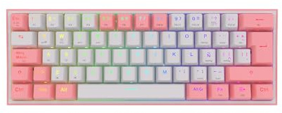 Redragon Teclado Mecánico Inalámbrico K616 Fizz-Pro RGB | 2.4Ghz - Bluetooth 5.0 - USB | 60% Español Latino | Interruptores Rojos | Blanco y Rosa