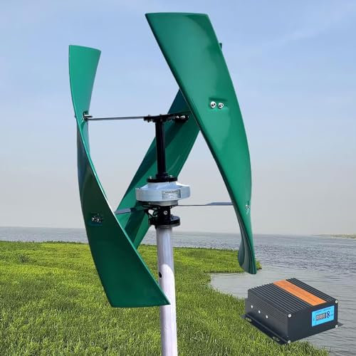 CUNTO Turbina aerogeneradora Maglev de Eje Vertical de 12000W, 3 Hojas Verdes, Kits de generador de energía eólica con Controlador de Carga LCD