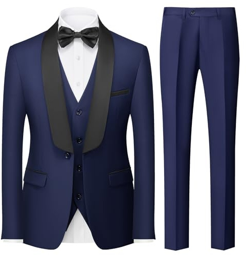 KUDORO Abito da Uomo 3 Pezzi Slim Fit Abiti da Sposa Abito Elegante Cerimonia Abito da Smoking Blazer Gilet Pantaloni(Marina Militare,L)