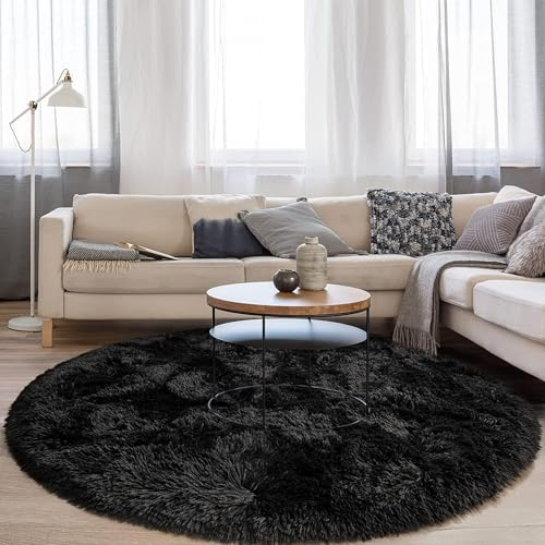 lightlux Teppich Rund-Shaggy Hochflor Teppich für Wohnzimmer Langflor Hochwertig Hohe Pflegeleicht Fadendichte Wasser Indoor Bodenmatte für (Dunkel, 153×153cm)