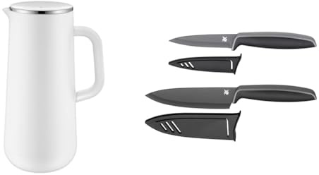 WMF Impulse Thermoskanne 1l & Touch Messerset 2-teilig, Küchenmesser mit Schutzhülle, Spezialklingenstahl antihaftbeschichtet, scharf, Kochmesser, Gemüsemesser, schwarz