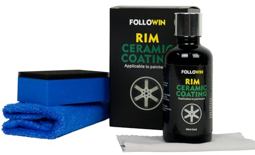 FOLLOWIN Wheel Rim Ceramic Coating Kit - Repels Brake Dust, Dirt, Stains & Water - Hydrophobic Ceramic Coating for Wheels, 50ml - Ceramic Coat Protection for Alloy & Metal Rims