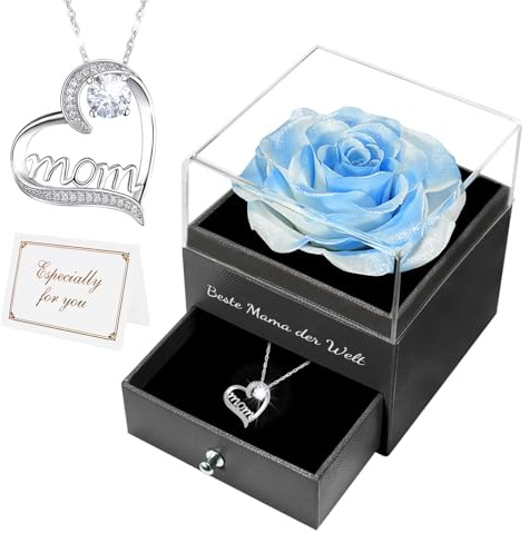 Miofula Ewige Rose Geschenke für Mama,Echte Infinity Rosen mit Halskette Damen Silber,Beste Mama Geburtstagsgeschenk für Mama,Blumen Schmuck Mutter Oma Geschenk zum Geburtstag Weihnachten Muttertag