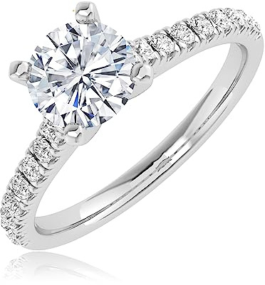 Houston Diamond District 1-6 Carat LAB GROWN Round Cut Diamond Prong Set Solitaire Diamond Engagement Ring Band Wedding Ring for Women (E-F Color VS1-VS2 Clarity) Platinum 1 Carat Size-7.5