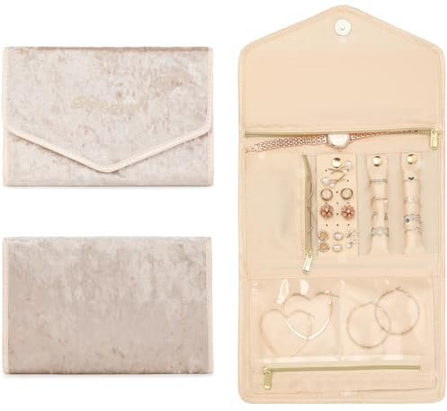 VanFn Schmuckrollen, Reise-Schmuck-Organizer-Rolle, faltbarer Schmuckkoffer, Damen-Schmuck-Aufbewahrungstasche für Reise, Ringe, Halsketten, Ohrringe, Armbänder, Uhren, Broschen