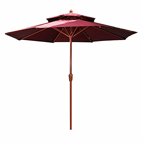 ISCBAFYX Parasol Garden 9 Feet Outdoor Market Patio Umbrella, 2 Tiers Large Waterproof Table Sunbrella, Garden/Pool/Beach Parasol With Wooden Texture Iron Poles