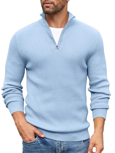 COOFANDY Mens Quarter Zip Jumper Knitted Turtleneck Sweater Long Sleeved Mock Neck Pullover Winter Sweater Slim Fit Pullover