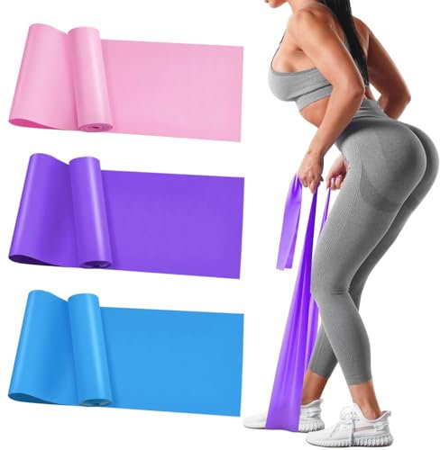 3Pcs Resistance Bands Set - Fitness Exercise Bands, Elastic Bands, Pilates Bands with 3 Resistance Levels, Long Stretch Bands for Yoga, Pilates, Stretching, Strength Training (Pink, Purple, Blue)