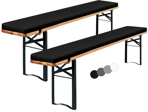 Showgeous 2er-Pack Bierbankauflage Gepolstert für Bierzeltgarnitur Bankauflage 220x25x2cm XL Waschbare Bierbankauflagen Gepolstert Auflage für Biertisch & Partyzeltgarnitur(Schwarz,Wasserabweisend)