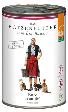 defu Katzenfutter | 12 x 410 g | Bio Ente Sensitiv | Getreidefreies Premium Bio Nassfutter Menü | Alleinfuttermittel für Katzen