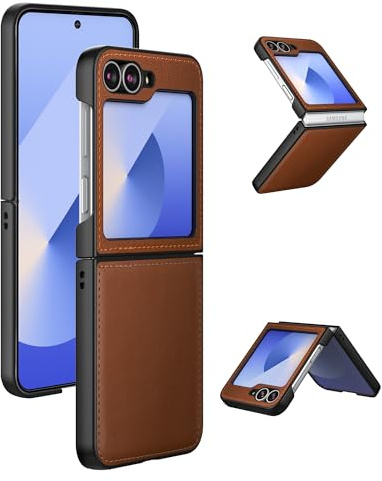 Cresee Hülle für Samsung Galaxy Z Flip 7 FE/Z Flip 6, PU Leder Handyhülle Case Schutzhülle Cover für Galaxy Z Flip7 FE/Z Flip6, Braun