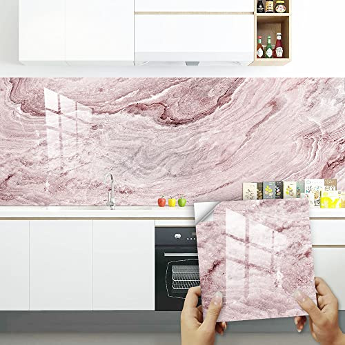 Piastrelle Adesive Cucina 30x30cm Marmo Rosa Piastrelle Adesive Bagno Impermeabile Pavimento PVC Adesivo Mobili Decorazione Mattonelle Adesive Antiolio (10 Pezzi)