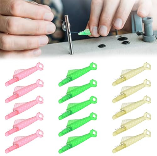 YPYMOD 15 Piezas Enhebrador Para Máquinas de Coser, Accesorios Para Máquinas de Coser, Herramienta Enhebradora de Agujas de Plástico Multicolor, Verde, Rosa Y Amarillo, Cinco Cada Nno.