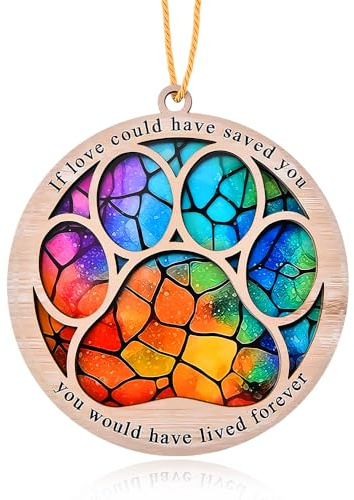 Memorial Suncatcher Hanging Ornament for Pet Owner - Sympathy Gift for Loss of Cat Dog - Paw Print Sun Catcher for Women Men