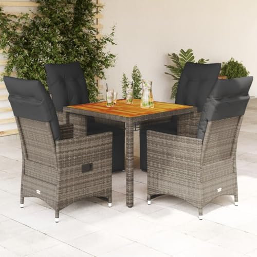Juroupi 5-TLG. Garten-Bistro-Set mit Kissen Gartenset Tisch Und StüHle Bistrotisch Outdoor Balkon MöBel Set Grau Poly Rattan - 3276886