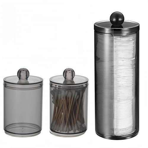 PUTOAHAO 3 Stk Wattepadspender,Wattestäbchen Behälter,Wattepads Aufbewahrung,Wattestäbchen Box,Wattepads Aufbewahrungbox, Wattestäbchen Halter für Schminktisch, Bad, Schlafzimmer (schwarze, C)