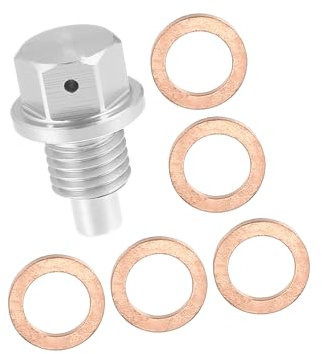 A ABSOPRO Magnetische Ölablassschraube M12x1,5 Ölablaßschraube Aluminium-Sumpfablassmutter mit 5 Unterlegscheiben für Auto, Motorrad, Silberton Artikelaustausch