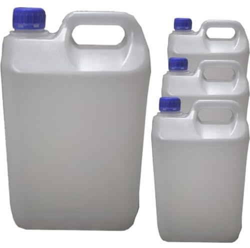 Suinga Bidon Condensador para aire acondicionado | Pack 4 Garrafas de Plastico Alimentario 5 Litros, con Asa y Tapon | Bidon Multiusos para Almacenaje, Transporte y Liquidos