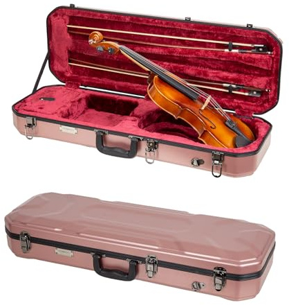 Crossrock Oblong Case fits 4/4 Full-Size Violin, Includes Interior Compartment, 2 Bow Holders, Security Lock, and Detachable Straps-Rose Gold (CRA860VFRG-R)