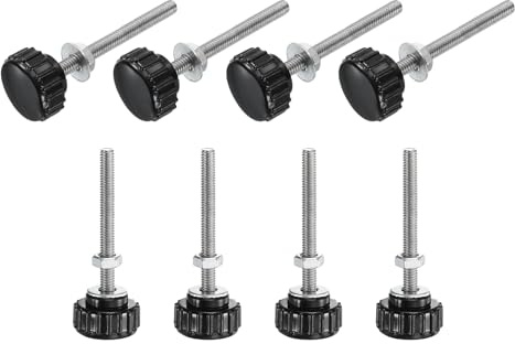 sourcing map Set di 8 manopole zigrinate con dadi rondelle, filettatura maschio metrica M4 x 40 mm, testa in plastica da 18 mm, in acciaio al carbonio zincato, manopole a mano di serraggio con