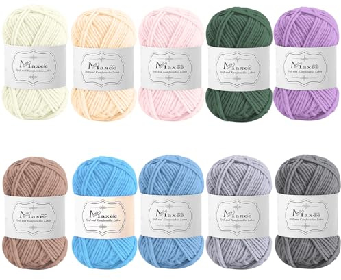 Maxee Häkelgarn 500g (50g*10 Farbe), Acryl Wolle Zum Stricken, Garn zum Häkeln und Stricken, Hand Knitting Yarn Set, Handstrickgarn Baumwollgarn für Häkeln, Wolle zum Stricken und Kunsthandwerk