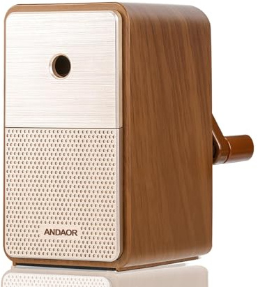 Manual Pencil Sharpener Desk Pencil Sharpener with Container 5 Grades of Thickness Adjustable and Auto-Stop Function Suitable for Classroom/Artists/Home/Office Use