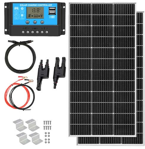 XINPUGUANG Kit Panneau Solaire 240W：2 Panneaux Solaires Monocristallin 120W 12V + Régulateur de charge 30A + câble de 3m + pinces de fixation Z pour camping-car, caravane, maison
