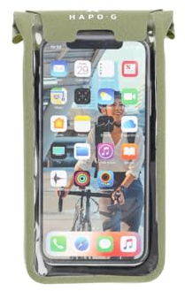 Hapo-G - Support téléphone vélo - 100% imperméable - Kaki - pour Tous Les Smartphones 5,4, 5,8, 6,2, 6,7 - Accessoire vélo électrique (VAE), Trottinette, VTT, VTC, Ville
