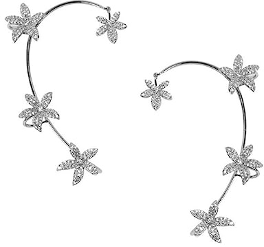 Orecchini Clip Fiore 1 Paio in Lega con Pietre Brillanti, Donna | Argento, Uso per Compleanno e Anniversario, Luminosità e Forma Floreale