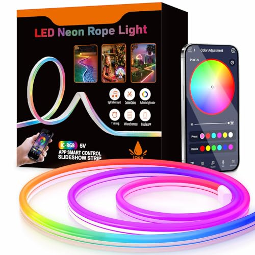 Aurevita RGB IC Neon Led Strip 10m, 5V USB Bluetooth Led Schlauch Streifen für die Wand, Outdoor LED Lichtstreifen, App Steuerung, Syn Music mit Spielzimmerdekoration (10m RGB IC（Bluetooth)