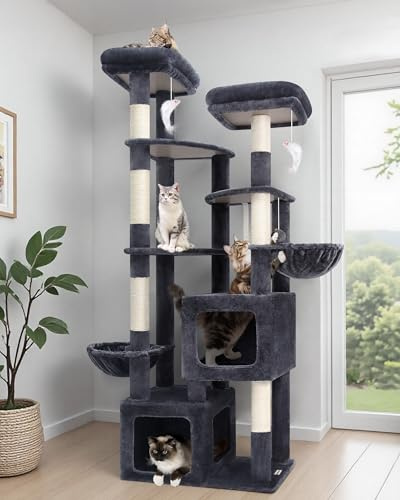 Globlazer S74E Kratzbaum XXL 189 cm mit 2 Extragroße Höhle für Große Katzen | Stabil Katzenbaum mit Mehrere Liegefläche Sisal Kratzfläche Leichter Aufbau Aktivitätskratzbäume für Kätzchen Senioren Katzen