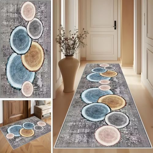 SUNMME Alfombra de Pasillo Larga Alfombras Cocina Lavable Alfombra Corredor Antideslizante Tapetes Alfombras de área Vintage Tapete Pelo Corto para Sala Habitacion Dormitorio Comedor 90 x 500 cm