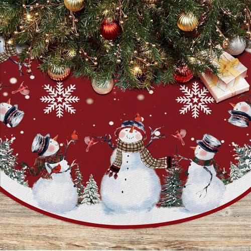 Vahlbeste Cache Pied Sapin de Nnoel de 122cm(48 Pouces), Jupe de Sapin de Noel avec Motifs de Sapin/Flocons/Bonhomme de Neige, Tapis Sapin Noel, Idéal pour Les Decoration Noel Sapin, Fête de Vacances