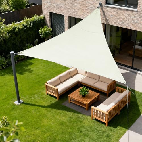 HENG FENG Tenda a Vela Triangolare 3,5x3,5x3,5m, Beige | Vela Ombreggiante Impermeabile, Protezione UV 95%, tessuto Oxford resistente, per Esterno, Giardino & Terrazza, con Corda
