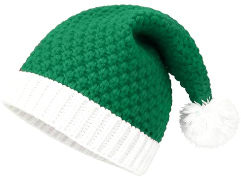 HUKUMA Weihnachtsmütze Strick, Gestrickte Nikolausmütze, Weihnachtsmütze Erwachsene Kinder, Nikolaus Mütze Rot & Grün, Strick Plüsch Weihnachten Rand, für Festliche Partys im Weihnachtsfeier