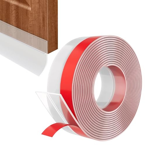 Door Draft Excluder Strip, 510Inch/15m Self Adhesive Rubber Under Door Seal Strip for Gaps of House, Glass Shower, Weatherproof Soundproof Insect Proof(Clear-35mm)
