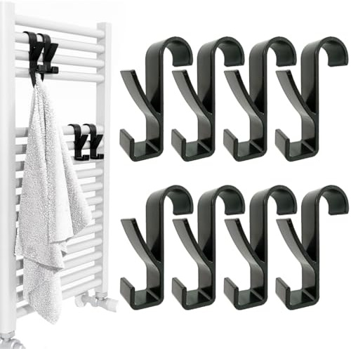 JEYORZY 8 pcs Heizkörperhaken, Hacken für Heizkörper Bad Hacken für Handtuchheizkörper Handtuchhalter Heizkörper Clip Haken, Bademantel Haken, für Handtuchwärmer für alle Gängigen Heizkörper, Schwarz