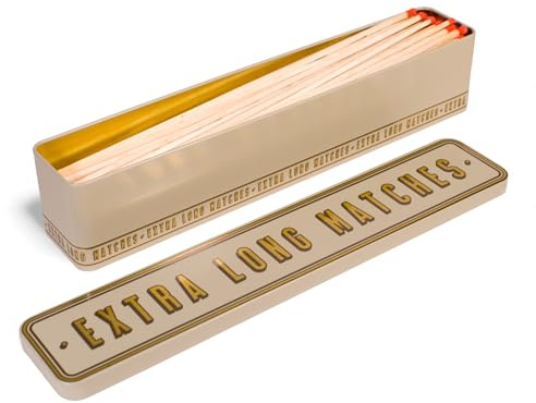 TINIT Extra Long Matches Tin | Storage Box Match Firelighter Gift Storage Funky Unique Present Birthday Christmas Home Birthday Housewarming Kitchen Decor | Extra Long Matches (Gold on Putty)