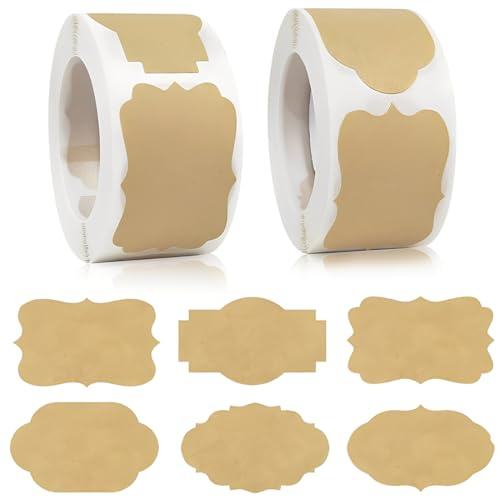 THQAE 500 Stück Kraft Etiketten Aufkleber,Marmeladen Etiketten, flaschenetiketten Selbstklebend,Kraftpapier Aufkleber, Perfekt für Geschenkaufkleber für Marmeladengläser, Geschenktüten, Umschläge