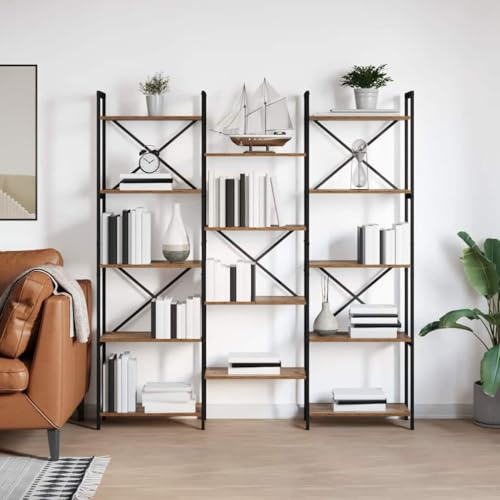Mhdvray Libreria in legno antico 156 x 25 x 167,5 cm, scaffale alto con struttura a croce e ripiani a gradini, robusto materiale in legno, design moderno e molto spazio per soggiorno, ufficio